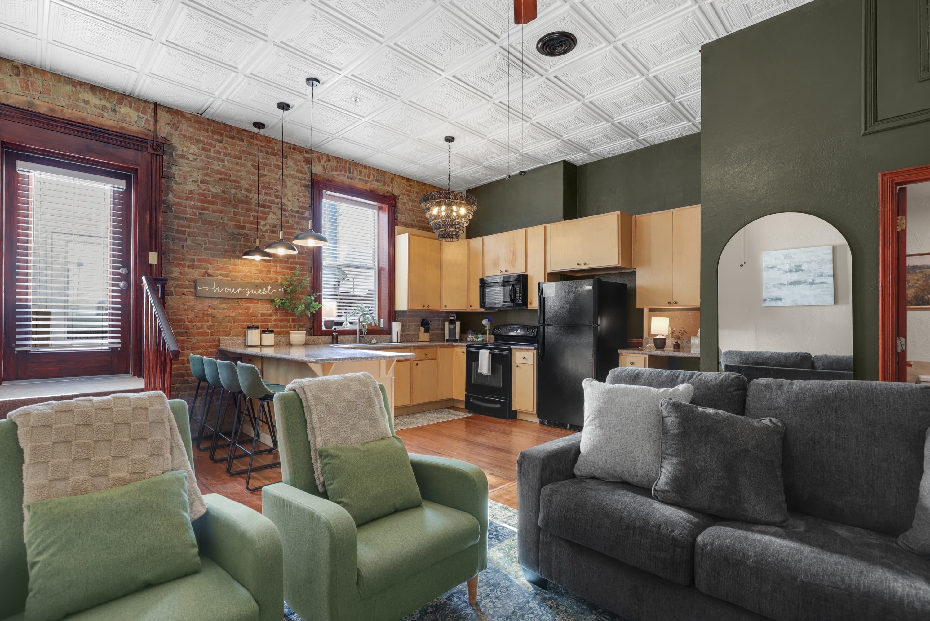 The Lewis living area at The Cory Block Apartments